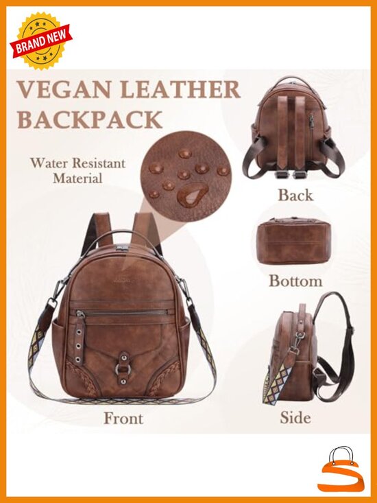 Vegan Leather Mini Backpack Purse with Quilted Flap and Guitar Strap main image 4